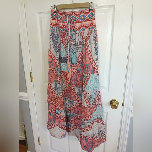 Patchwork Tiered Maxi Skirt Size Small Cottage Fairy Whimsical Boho Festival - Picture 2 of 7